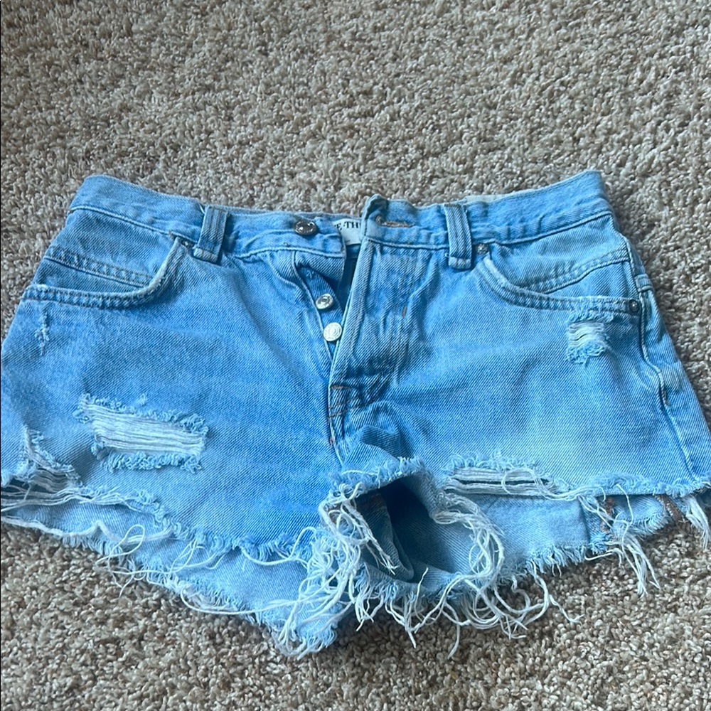 Free People Distressed Light Blue Jean Shorts